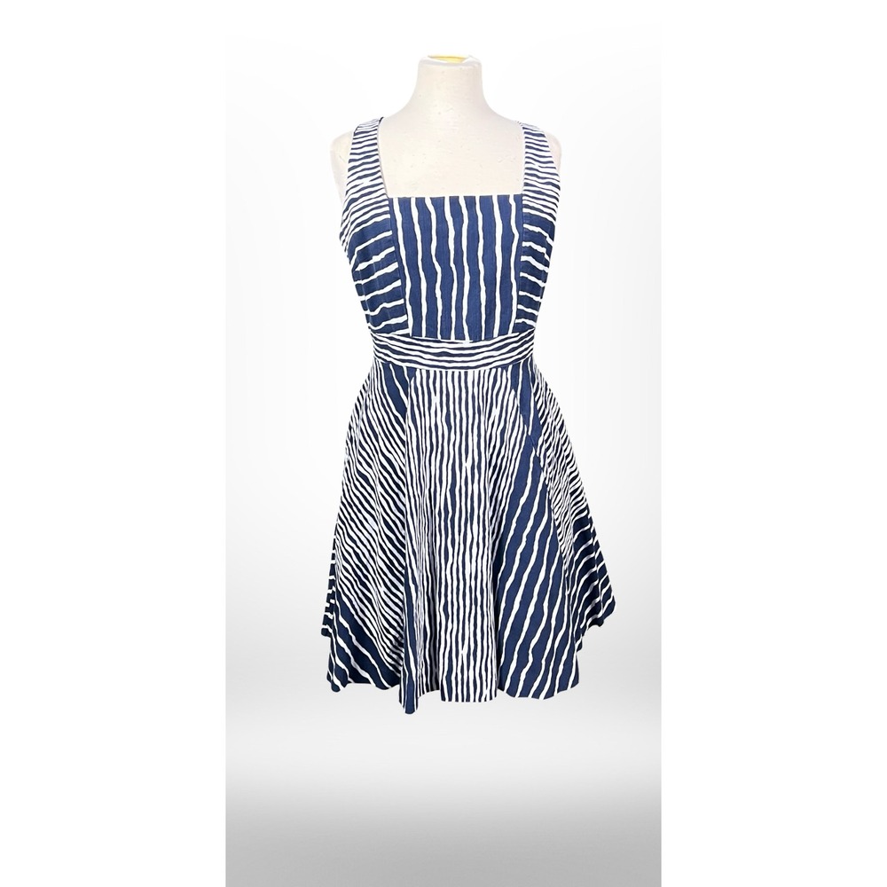 Eva Mendes NY&C Maria Dress Womens 12 Blue White Stripe Fit & Flare Square Neck